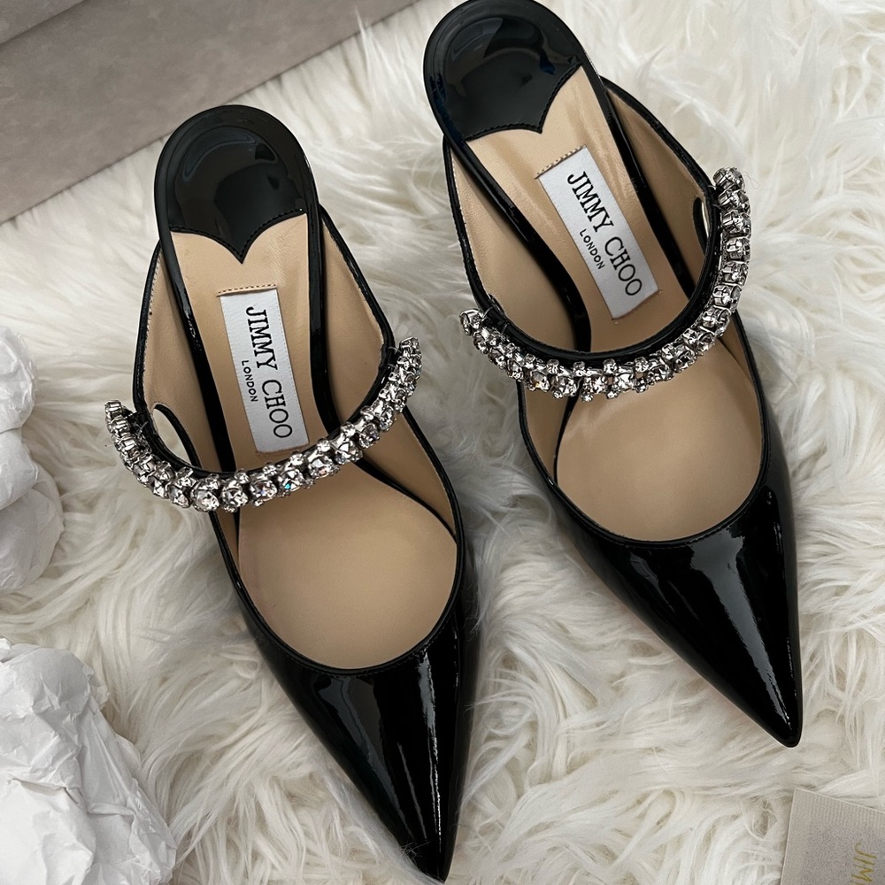 JIMMY CHOO Patent Crystal Bing 100 Pumps 36.5 Black